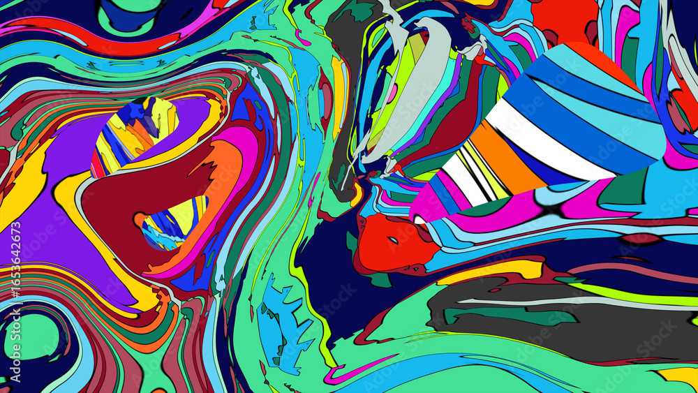 Naklejka premium Close up of swirling vibrant colors creating an abstract fluid, and psychedelic pattern design effect 