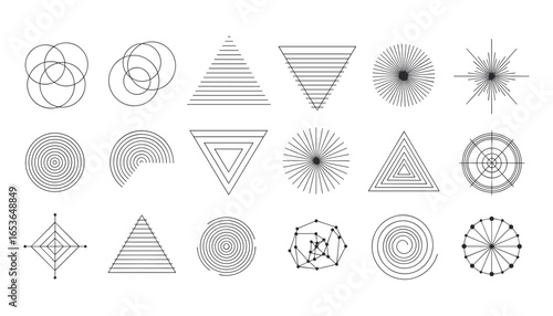 A Set of Geometric Shapes Composed of Lines - Graphic Design Elements for Decorations