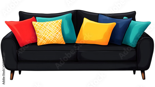 Vibrant couch with colorful pillows in a modern living room setting
