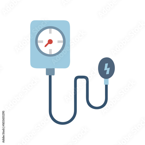 Medical blood pressure monitor with cuff and lightning bolt healthcare measurement