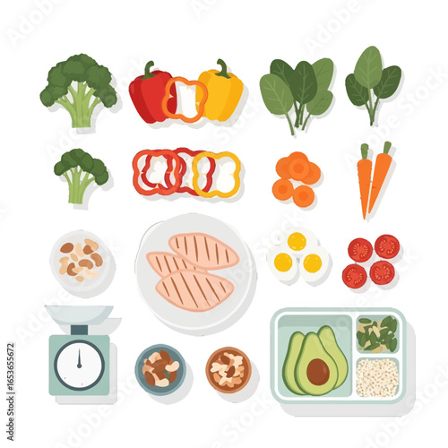 Embrace healthy eating with vibrant fresh vegetables, protein, and balanced meal prep ideas for fitness and wellness, perfect for nutrition guides and healthy cookbooks