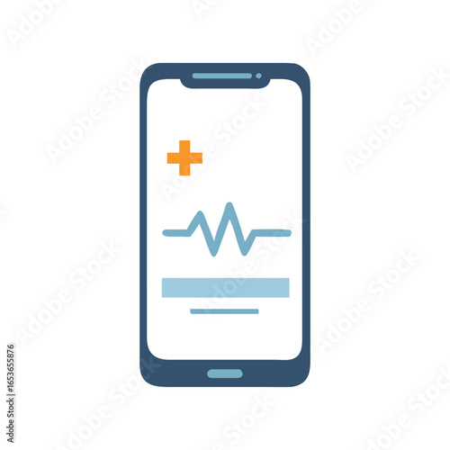 Smartphone displaying medical data with heartbeat and cross symbol mobile technology