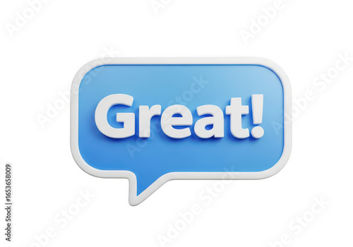 Blue speech bubble with the word great isolated on transparent background