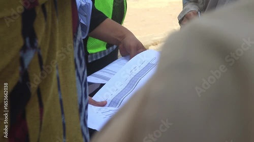 Technical staff, site supervisors, and road officials discuss highway repair plans, evaluating rigid pavement and asphalt solutions for durable infrastructure improvements.