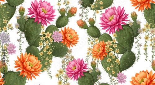 Seamless Pattern Colorful Cactus - Desert Flowers, Succulent Plants, Southwestern Botanical, Vibrant Nature Graphic, Trendy Design