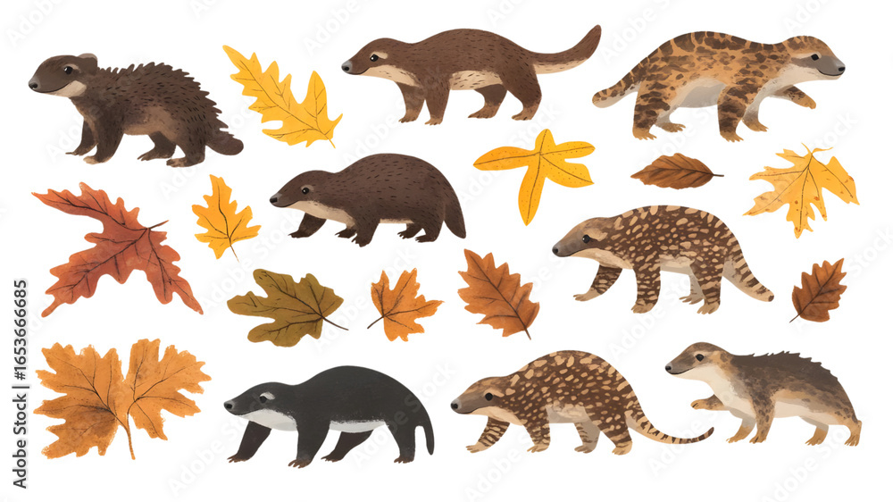 Obraz premium Autumn wildlife exploration cute mammals and leaves nature setting close-up view