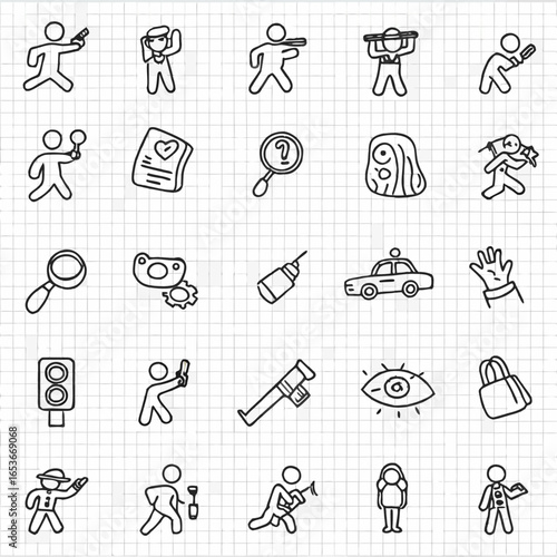 Engaging doodle sheet with diverse icons perfect for creative projects and playful visual communication needs