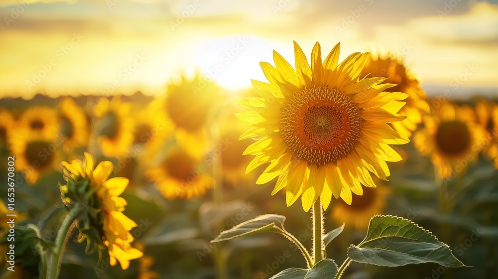 Fototapeta premium Sunflowers at sunset