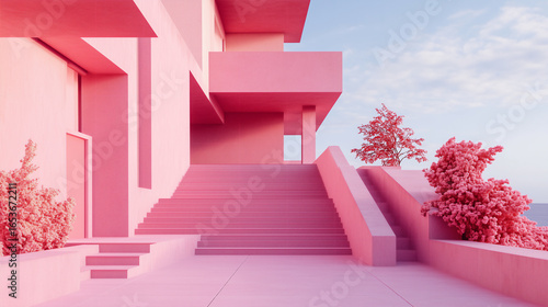 Sweet Pink Minimal Landscape Architecture Illustration
