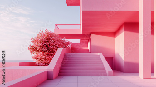 Sweet Pink Minimal Landscape Architecture Illustration