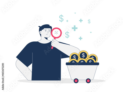 Man analyzing investment profit. Trading illustration. Character design. Flat vector illustration.