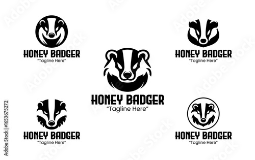 Honey Badger Logo Set Black and White Modern Minimalist Animal Brand Design
