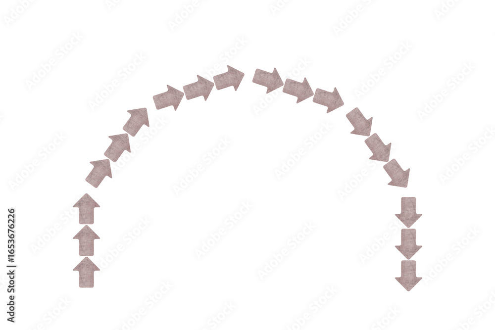 Obraz premium 半円の方角をさす木目の矢印 灰色