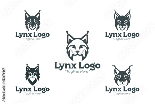 5 Lynx Logo Set Grey Color Modern Minimalist Animal Brand Design