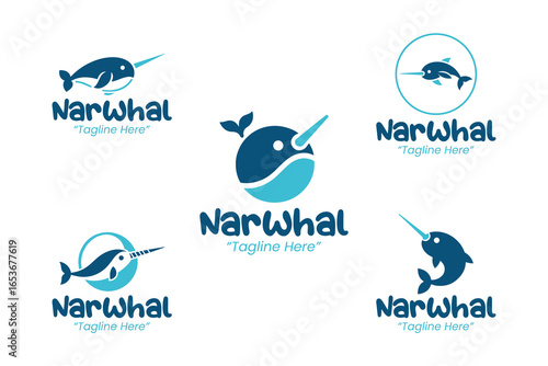 5 Narwhal Logo Set Modern Minimalist Animal Brand Design
