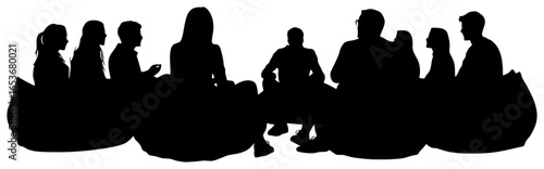 Silhouette of People Sitting in Circle on Beanbags