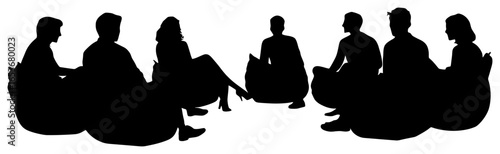 Silhouette of People Sitting in Circle on Beanbags