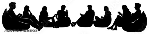 Silhouette of People Sitting in Circle on Beanbags
