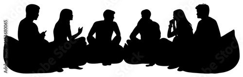Silhouette of People Sitting in Circle on Beanbags