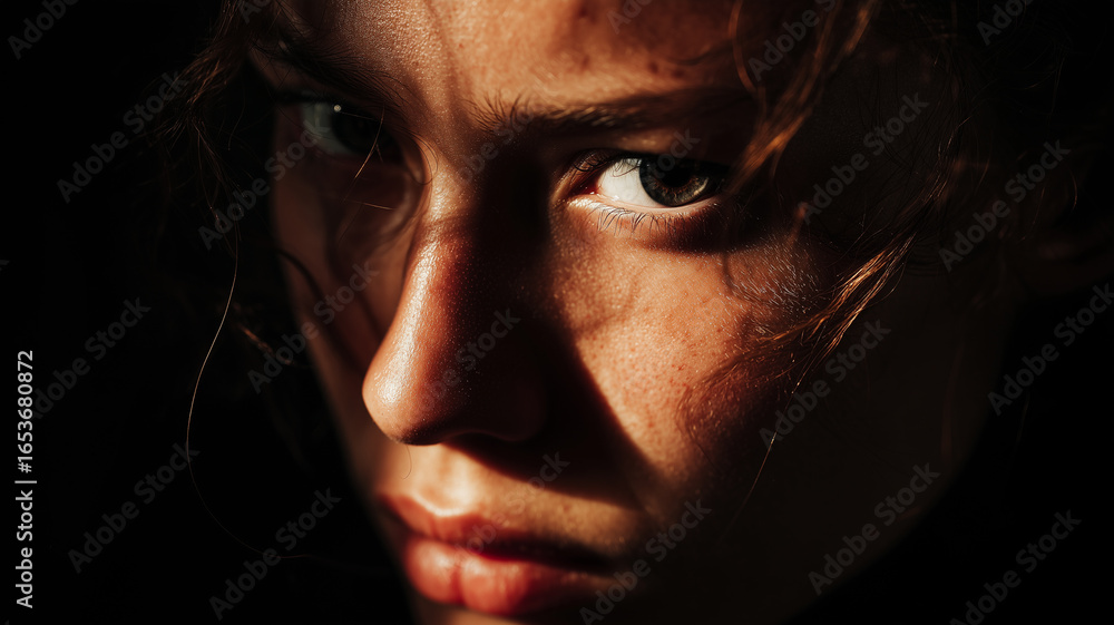Fototapeta premium Close-up portrait of a woman's intense gaze