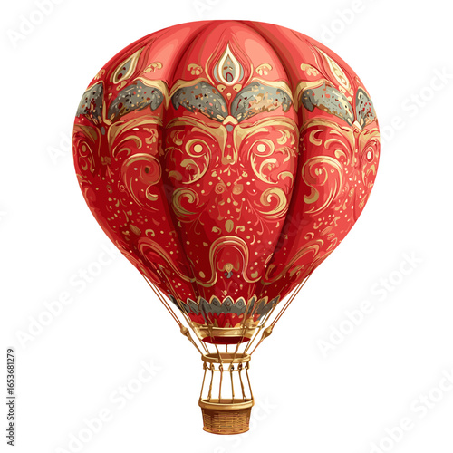 Elegant Airship: An ornate airship, adorned with intricate patterns and textures, floats gracefully against the open sky, painted with meticulous detail and vibrant color.