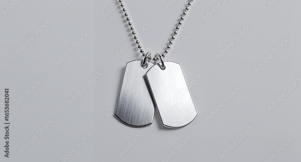 Fototapeta premium Blank Brushed Metal Double Dog Tags on Ball Chain Necklace