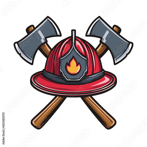 Firefighter's Emblem: A symbolic emblem showcases the bravery and readiness of a firefighter, with a fireman's helmet and axes.