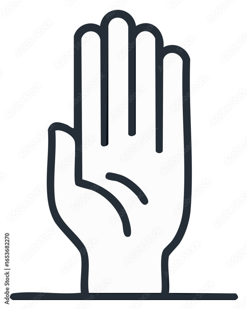 Obraz premium Minimalist Line Art Human Hand Gesture Stop Warning or Greeting Symbol Icon