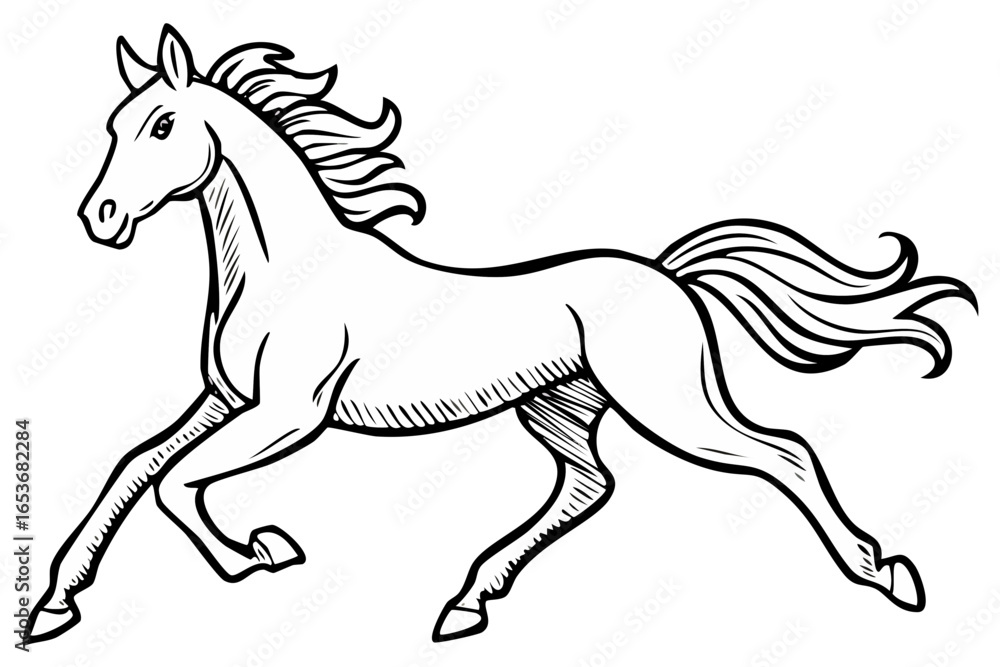 Obraz premium Running Horse Outline Illustration Mane Tail Graphic Artwork Cartoon