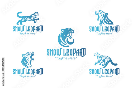 5 Snow Leopard Logo Set Modern Minimalist Animal Brand Design