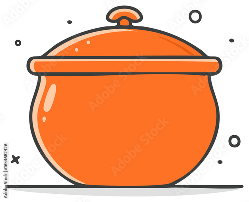 Orange Cooking Pot with Lid Illustration Kitchenware Isolated