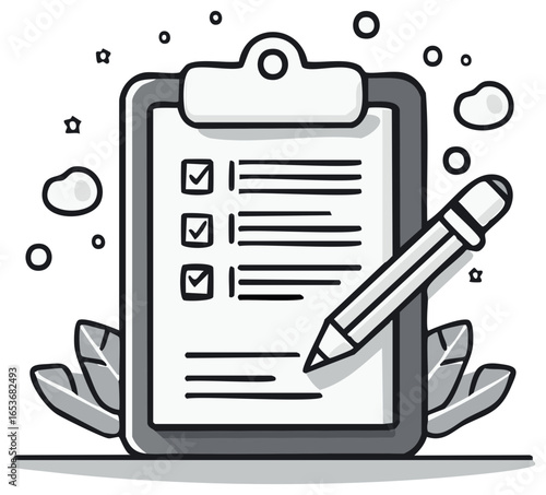 Checklist on Clipboard with Pencil Document Management Illustration Task Management