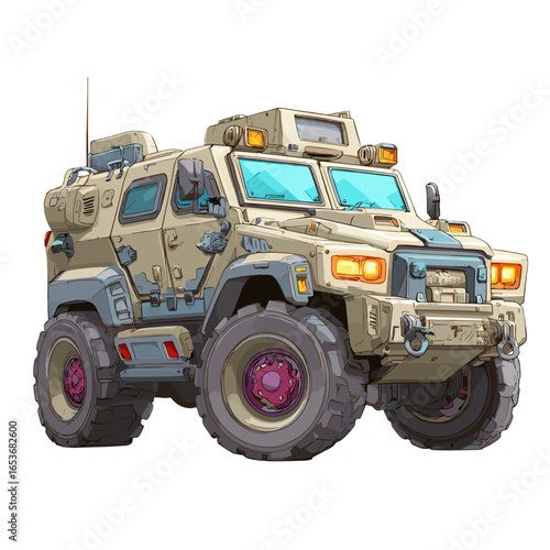 Modern Armored Vehicle: A stylized, detailed illustration of a modern armored vehicle, exuding power and resilience with its rugged design, perfect for any military or transport-themed project.