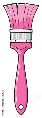 Vibrant pink paint brush with cartoonish style and clean lines illustrating artistry