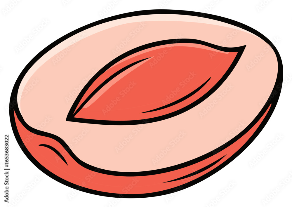Obraz premium Ripe juicy peach half with a large seed cartoon style illustration