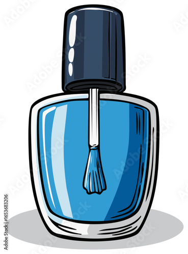 Blue Nail Polish Bottle with Applicator Brush Beauty Fashion Icon Art