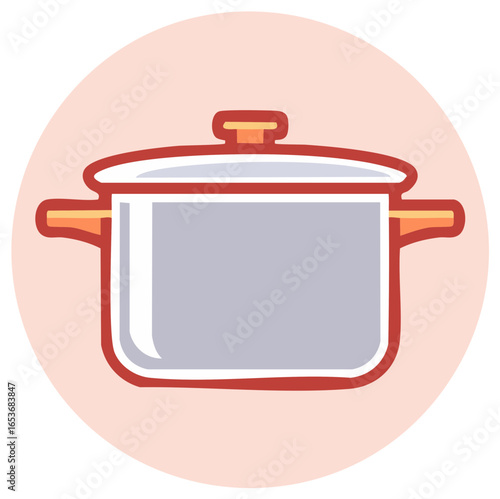 Icon of kitchen pot, cookware with handles, steel soup casserole illustration