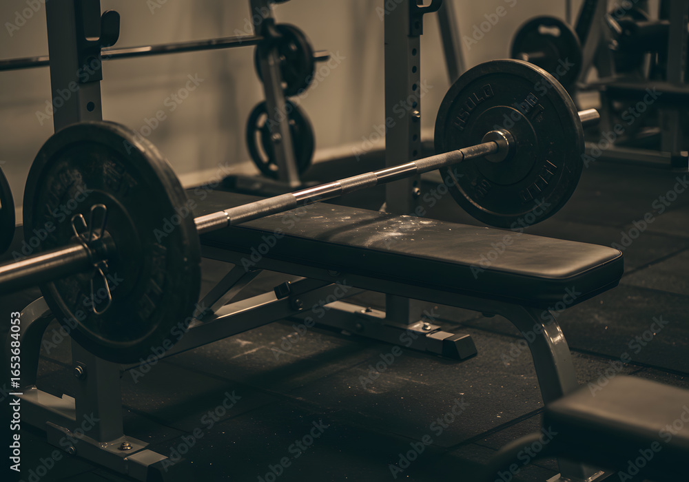 Fototapeta premium Barbell and weights in gym interior