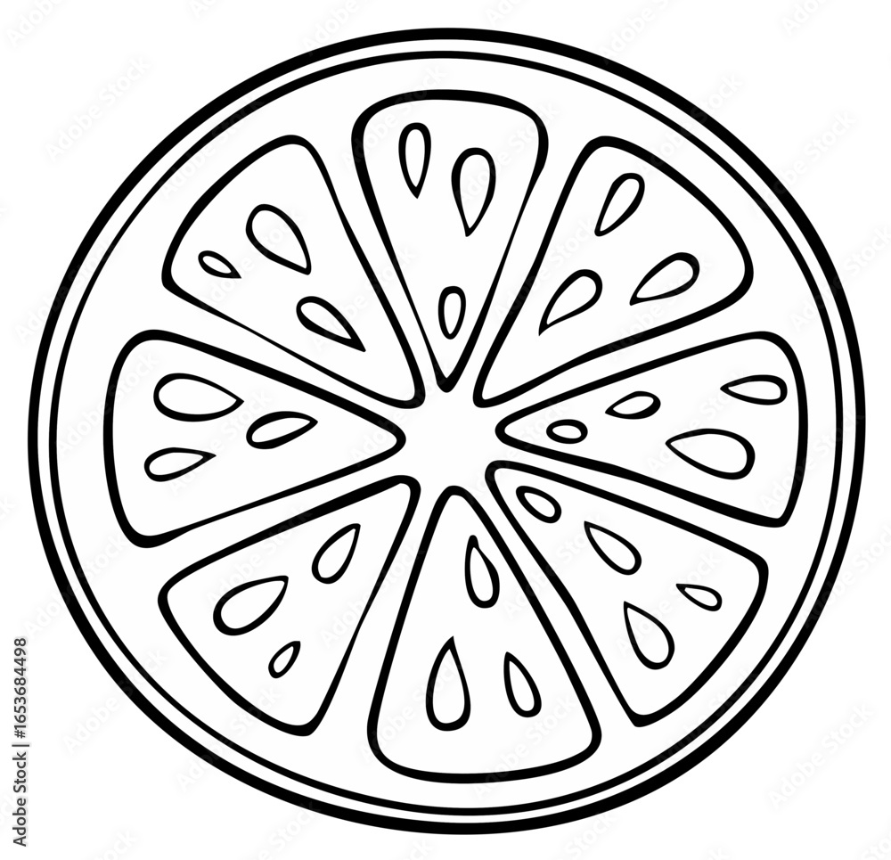 custom made wallpaper toronto digitalBlack and white outline of a citrus fruit slice, highlighting the juicy segments and refreshing character.