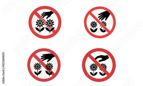 Do not pick flowers prohibition sign with red circle illustration 
