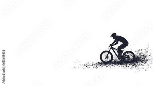 Silhouette of a mountain biker riding on a dirt trail
