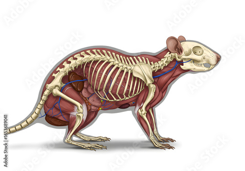 Detailed illustration of a rats anatomy for scientific and educational use