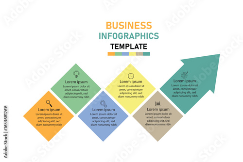 Editable business infographic template design with 6 steps. Infographic template which can be used for presentations banners, workflow layout, annual report, web design.	