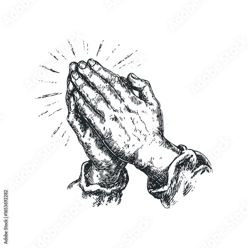 Close-up sketch of two hands clasped together in prayer