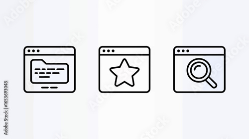 Browser windows icons representing file search and favorites management