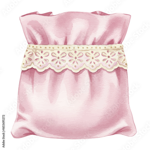Watercolor Pink Fabric Bag with Lace Detail Illustration