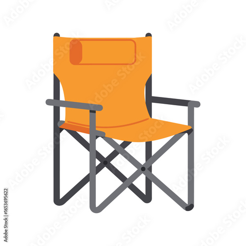 Orange folding camping chair portable outdoor seat director s chair lightweight furniture vector illustration