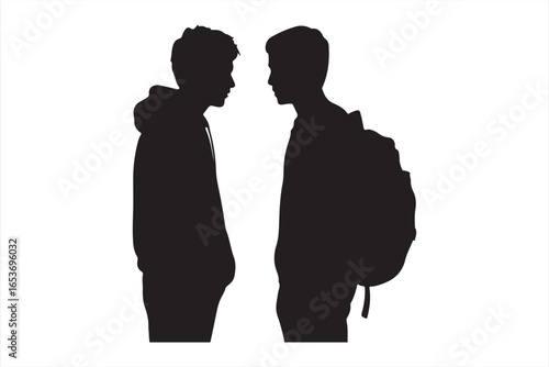 Two Teen Boys Talking – Silhouette of Friendship and Social Interaction Vector