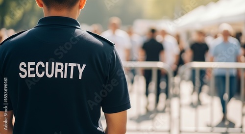 Event Security Guard Monitoring Crowd Control Barriers