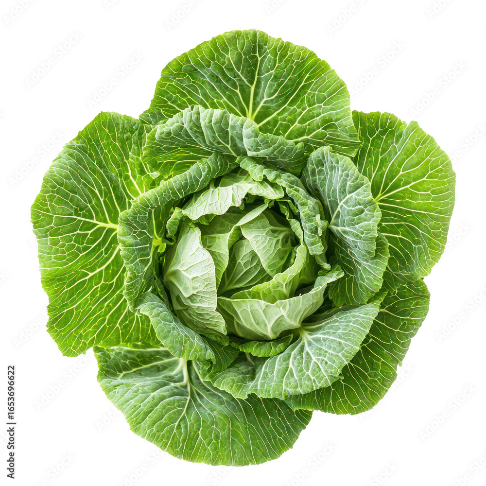 Obraz premium Napa cabbage, the leaves form a loose, rosette pattern with visible ribs and veins. full length isolate on transparent background